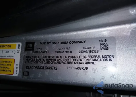 2020 Chevrolet Spark Fwd 1Lt Automatic from USA, damaged, VIN KL8CD6SAXLC449742